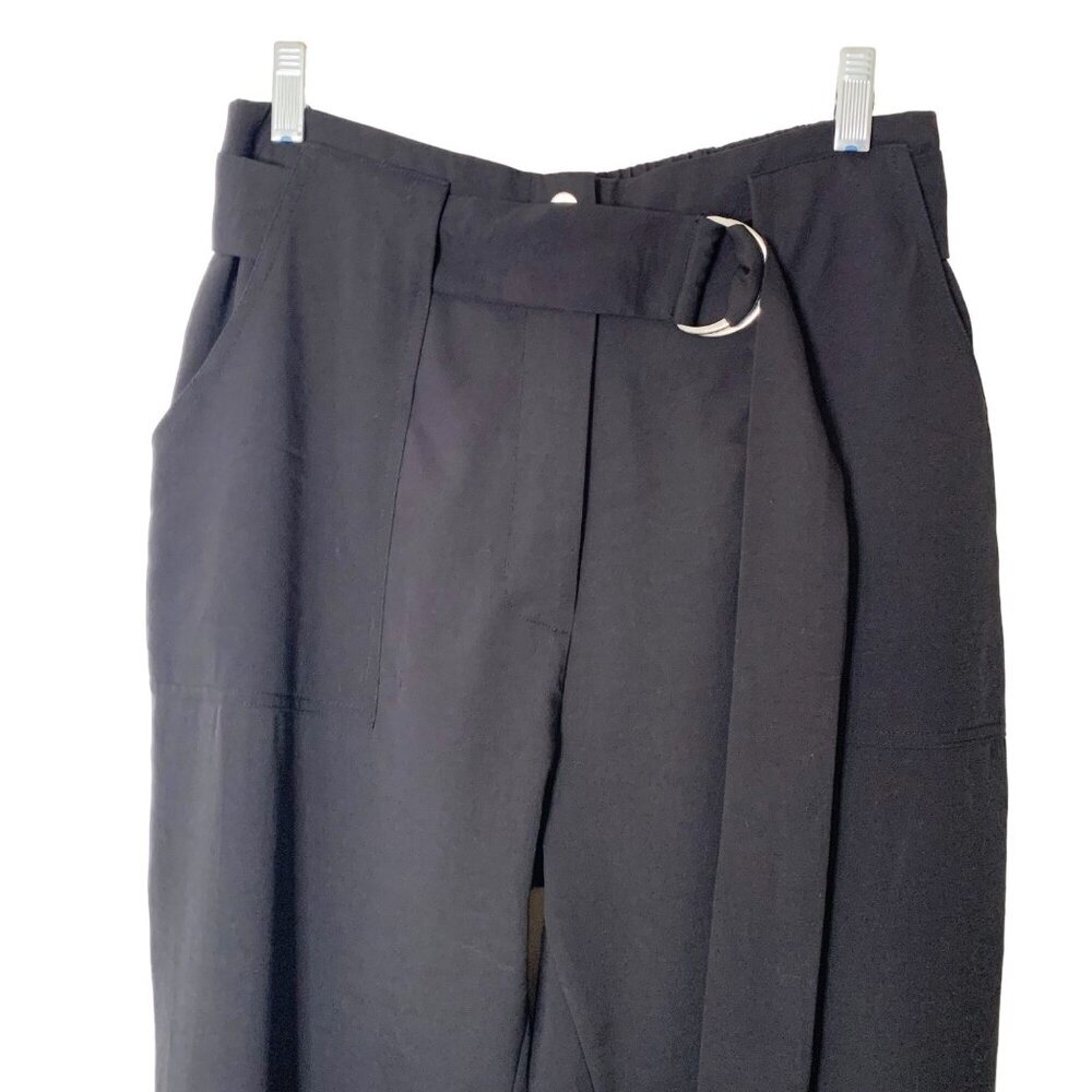 New Guess Women’s Size M Jet Black Dress Pants KAYCEE D- RING PANT Elastic Hem